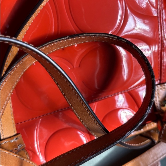 Coach Orange Patent Leather Crossbody Tote Shoulder Bag Zipper Closure Vintage - Picture 13 of 17
